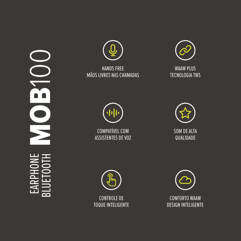 Fone de ouvido bluetooth WAAW MOB 100EB